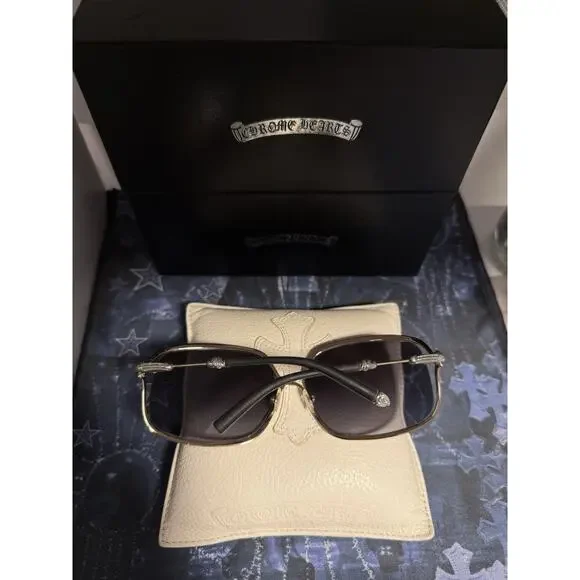 Chrome Hearts BUTTFLUX Aviator Sunglasses Black Gold Frame Missing Tip
